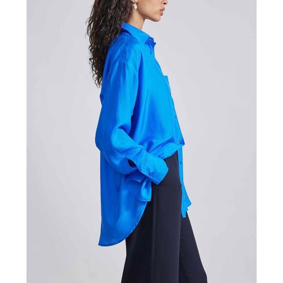 APIECE APART Oversize Button Down Shirt Womens Small Ceru Blue Silk Long Sleeve - Picture 2 of 16